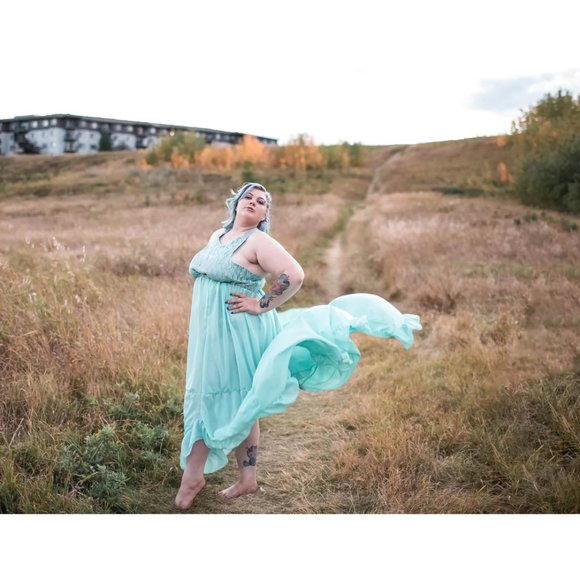 Women's Blue Corset Style Handmade Flowy chiffon dress with train Plus Size New - Picture 9 of 13